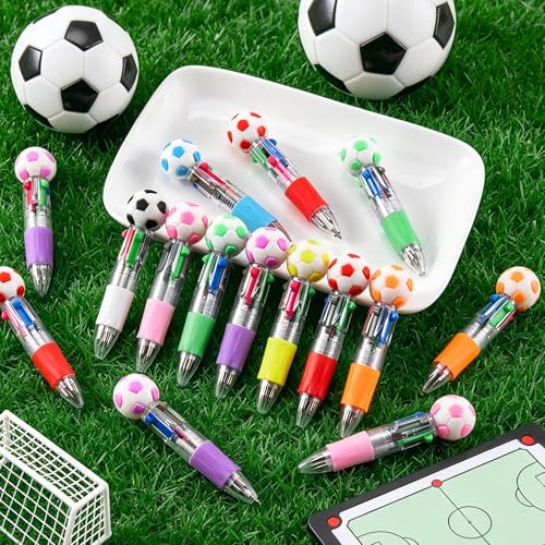 24Pcs Soccer Mini Multicolor Pens in One 4-in-1, Cute Pens Bulk for Party Favors and Birthdays, Ballpoint Pen Back To School Gifts Classroom Student Prizes - style: Soccer-24pcs