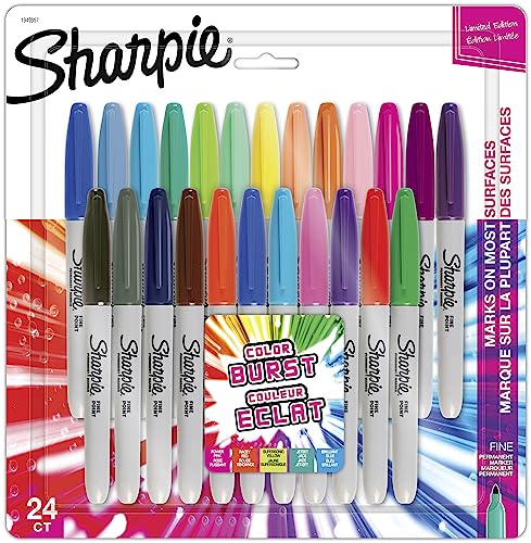 Sharpie Permanent Markers, Color Burst Limited Edition, Fine Point, Assorted, 24 Count - size: Fine Tip, style: Color Burst