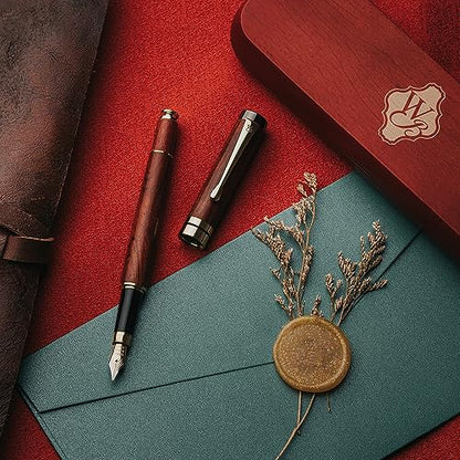 Wordsworth & Black Fountain Pen Set, Luxury Bamboo Wood - Fine Nib, Gift Case; Includes 6 Ink Cartridges, Ink Refill Converter -Journaling, Calligraphy; Drawing, Smooth Writing [Rosewood] | Rosewood, Gift for Men Women, German Iridium 18K Gilded, Calligra