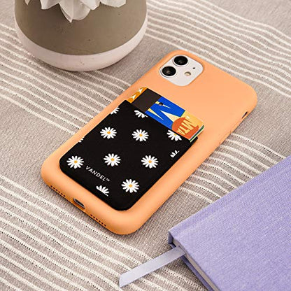 Vandel Pocket – Designer Stick-On Fabric Phone Wallet for Women and Men, Cute Credit Card Holder for Back of Phone and iPhone Case, Stretchy Fabric Adhesive Sleeve for All iPhones and Androids - color: Daisies