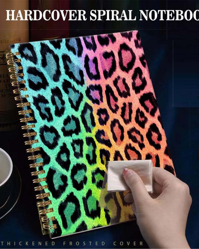 Spiral Journal Notebook,A5 Hardcover Lined Journals for Women Girl 6 x 8.3 in,120 Pages Thick Paper,Cute College Ruled Writing Notebook for Gifts Office Work School(Leopard Rainbow) - color: Leopard Rainbow