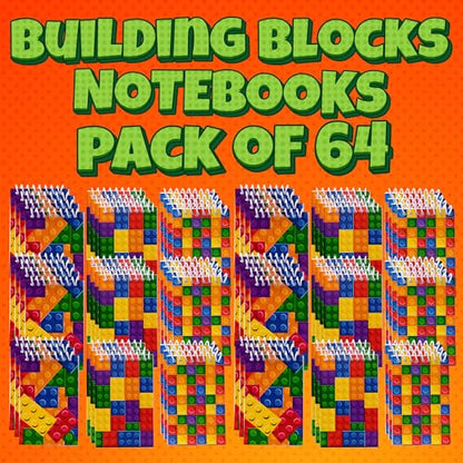 Mini Building Block Notebooks (Bulk of 64) Spiral Notepads In Assorted Brick Styles, Mini Notebook For Kids Pocket Size, For Birthday Party Favors, Goodie Bag Stuffers, Children Classroom Rewards - size: 64 Count