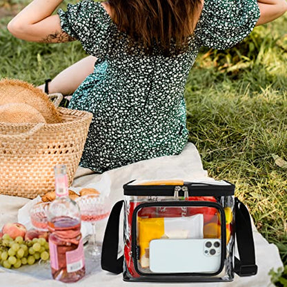 FlowFly Insulated Reusable Lunch Bag Adult Large Lunch Box for Women and Men with Adjustable Shoulder Strap,Front Zipper Pocket and Dual Large Mesh Side Pockets, Clear - color: Clear