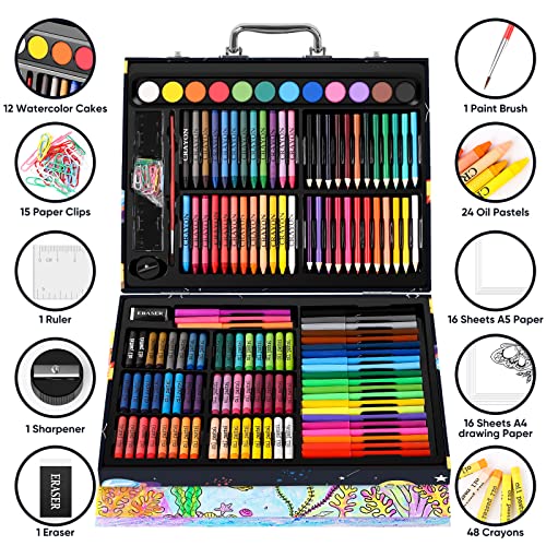 Soucolor 183-Pack Cute Preppy Stuff School Office Teacher Supplies | 48 ct Crayons,24 Oil Pastels,24 Drawing Pencils,Art Markers,Watercolor Cakes,Sketch Papers,Classroom Must Have,Stocking Stuff - style: Spaceship