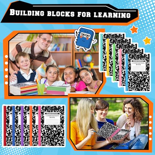 Fainne 100 Pack A5 Composition Notebooks Bulk College Ruled Composition Notebooks Marble Covers Notebook for Student Classroom Office Supplies 30 Sheet/60 Page(Multicolor Spine) - color: Multicolor Spine