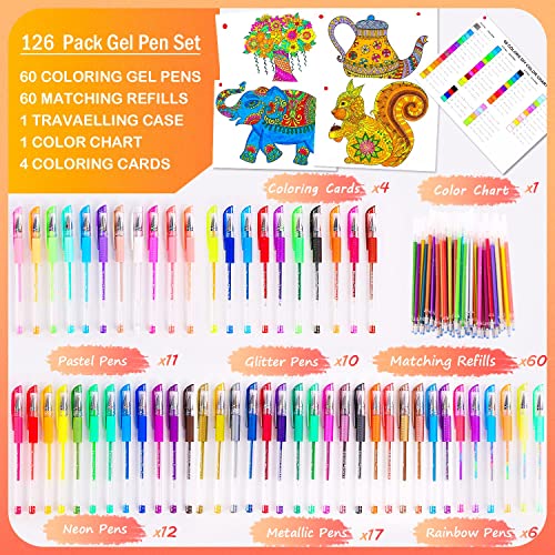 Soucolor 120 Gel Pens Set, Metallic Glitter Pastel,Refills,Drawing Kit Gift | 60 Gel Pens :Metallic,Glitter, Pastel, Neon, Rainbow & 60 Refills, Coloring Sheets — Zipper Case, Non-Toxic, Kids Adults - color: Pink