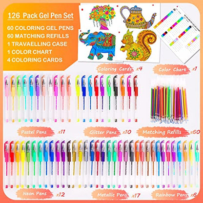 Soucolor 120 Gel Pens Set, Metallic Glitter Pastel,Refills,Drawing Kit Gift | 60 Gel Pens :Metallic,Glitter, Pastel, Neon, Rainbow & 60 Refills, Coloring Sheets — Zipper Case, Non-Toxic, Kids Adults - color: Pink