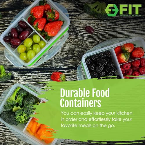 FIT Strong & Healthy Bento Box for Kids and Adults - Lunch Box Meal Prep Containers, 3 Compartment Snack Box with Airtight Lid - Dishwasher, Freezer, Microwave Safe Food Storage (Green, 39 oz, 2 Pack) - size: 2 Pack, 39 oz