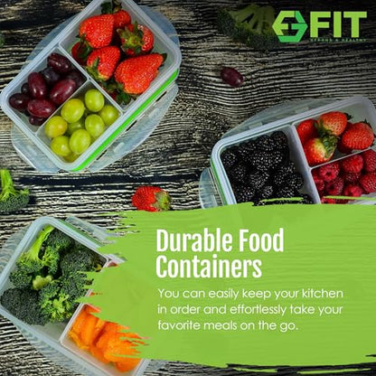 FIT Strong & Healthy Bento Lunch Box & Meal Prep Containers, Food & Snack Storage for Adults & Kids, Microwave, Freezer, & Dishwasher Safe, Reusable, Airtight Lid, Removable Compartments, 39oz, 6 Pack - size: 6 Pack, 39 oz