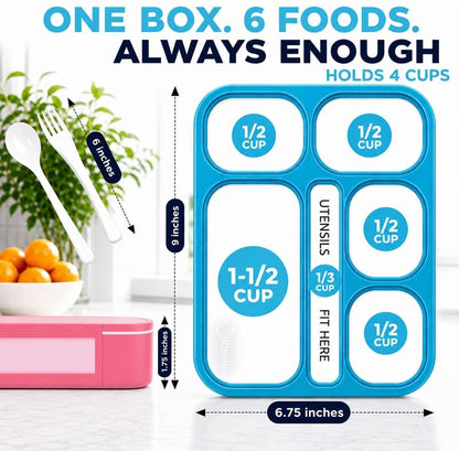 kinsho Lunch Boxes for Kids Boys Girls - Bento Box Set of 2, with Insulated Bag & Ice Pack, 6 Compartment Leak Proof Container, BPA-Free, Microwave Safe, Ideal for School & Work, Blue & Pink - color: Blue + Pink