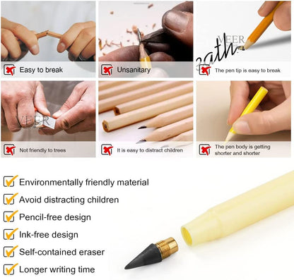 Ainiv Everlasting Pencil - Infinity Pencil with Eraser, Reusable with 10 Replaceable Nibs, Ideal for Home, Office, School and Drawing - color: 10PCS