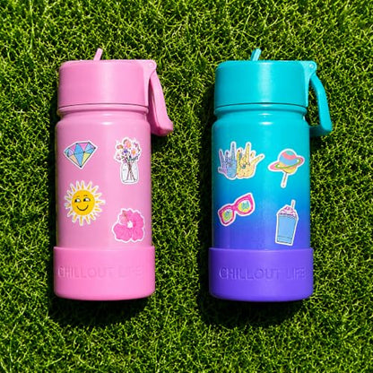 CHILLOUT LIFE 12oz Kids Insulated Stainless Steel Water Bottle with Leak Proof Straw Lid & 144 Stickers - color: Mermaid Sparkle, style: 12 oz