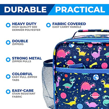 Dinosaur Bento Lunch Box for Boys with Thermo Stainless Steel Food Jar for Hot Food Soup, Insulated Dinosaur Lunch Bag and Ice Pack Set, Kids Container Boxes with 4 Compartments, Blue Space Dino - color: Blue Rocket Dino Set