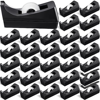 Colarr 30 Pack 30 Pack Desktop Tape Dispenser Non Skid Base Tape Dispensers Desk Black Tapes Roll Dispenser for Classroom Office Home, Tapes Not Included