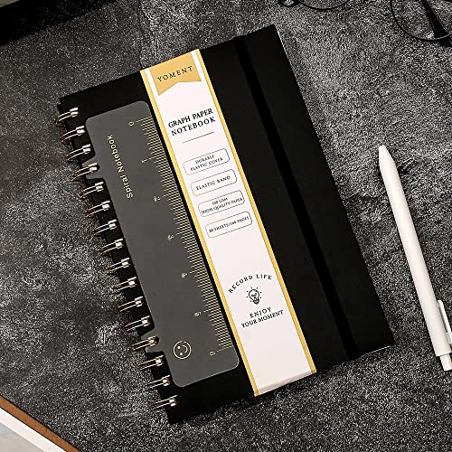Yoment Graph Paper Spiral Notebook A5 Graphing Notebook 160 Pages Graph Paper Notebook Spiral Bound Waterproof Plastic Hardcover Spiral Journal 5x7 Grid Notebooks for Note Taking,Black - color: Black, style: A - Graph - A5