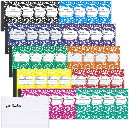 Dynta Composition Notebooks Bulk, 40 Packs 3.25 x 4.5 inch Mini Pocket Notebooks Narrow Ruled, 10 Assorted Colors Notebooks for School Office Home College (60 Sheets/120 Pages) - color: 10 Colors