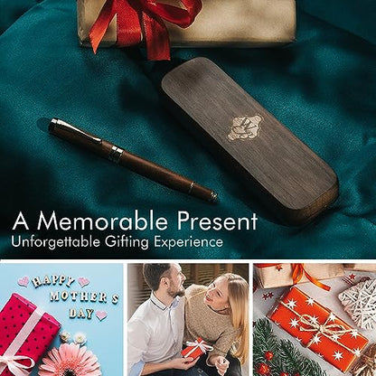 Wordsworth & Black Fountain Pen Set, Luxury Bamboo Wood - Fine Nib, Gift Case; Includes 6 Ink Cartridges, Ink Refill Converter -Journaling, Calligraphy; Drawing, Smooth Writing [Brown Wood] | Brown Wood, Gift for Men Women, German Iridium 18K Gilded, Call