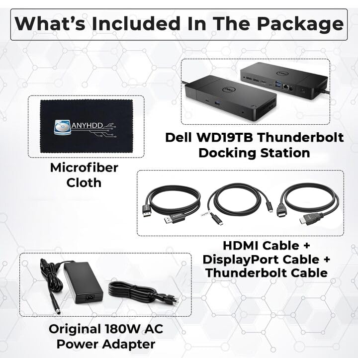Dell WD19TB Thunderbolt Dock - 1 Year Warranty, Docking Station with 180W Adapter, HDMI, DisplayPort, Thunderbolt Cable, Cloth - Dell Docking Station Dual Monitor for Laptop & Computers (Renewed)