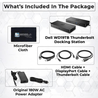 Dell WD19TB Thunderbolt Dock - 1 Year Warranty, Docking Station with 180W Adapter, HDMI, DisplayPort, Thunderbolt Cable, Cloth - Dell Docking Station Dual Monitor for Laptop & Computers (Renewed)