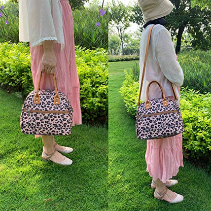 FlowFly Insulated Lunch Bag With Shoulder Strap for Women, Men, and Kids, Large and Reusable, Handle, Freezable Work and School Travel Tote and Meal Prep Organizer,Leapard - color: Leopard