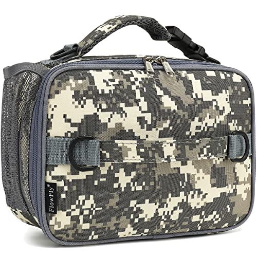 FlowFly Kids Lunch Bag, Durable Insulated School Lunch Box with Shoulder Strap and Bottle Holder, Water-resistant Thermal Small Lunch Cooler Tote for Teen Boys & Girls,Digital#Camo - color: Digital#Camo