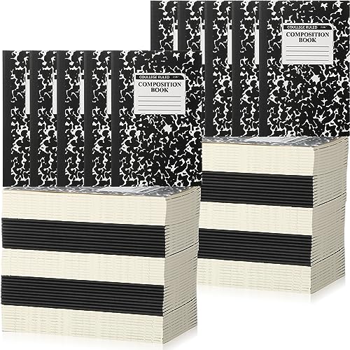 Fainne 100 Pack A5 Composition Notebooks Bulk College Ruled Composition Notebooks Marble Covers Notebook for Student Classroom Office Supplies 30 Sheet/60 Page(Black) - color: Black