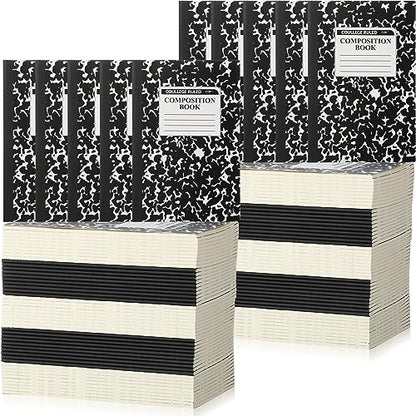 Fainne 100 Pack A5 Composition Notebooks Bulk College Ruled Composition Notebooks Marble Covers Notebook for Student Classroom Office Supplies 30 Sheet/60 Page(Black) - color: Black
