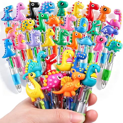 Vellibring 36pcs Mini Multicolor Dinosaur Pens in One 4-in-1, Bulk Cute Cartoon Dinosaur Retractable Writing Pens for Party Favors Birthdays Holiday Gifts Classroom Student Prizes - style: Cute Dinosaur-36pcs