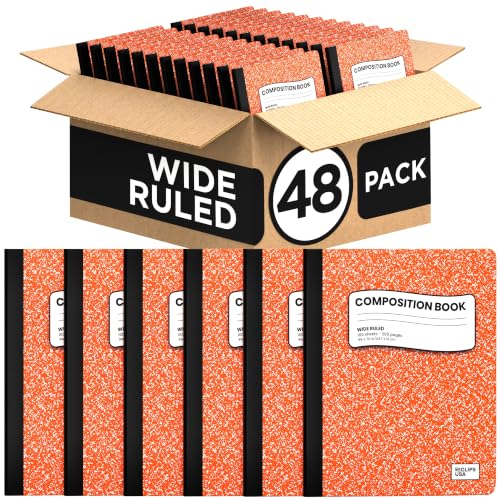 Composition Notebook Wide Ruled Composition Notebooks Bulk Orange Marble Hard Cover Wide Ruled Notebook Paper Note Books For Schools Marble Composition Books 100 Sheets 200 Pages 9.75” x 7.25” (48 Pack, Orange) - color: Orange, size: 48 Pack