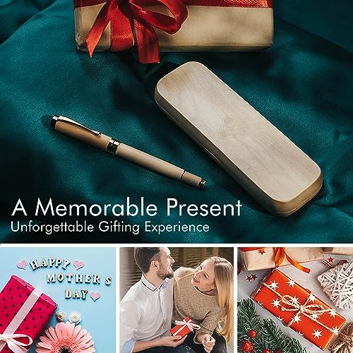 Wordsworth & Black Fountain Pen Set, Luxury Bamboo Wood - Medium Nib, Gift Case; Includes 6 Ink Cartridges, Ink Refill Converter -Journaling, Calligraphy; Drawing, Smooth Writing [Maple Wood] | Maple Wood, Gift for Men Women, German Iridium 18K Gilded, Ca