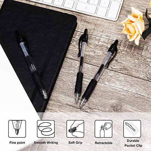 Aen Art 30 Gel Pens - Retractable Gel Ink Roller Pens for Writing, Black 0.7mm Fine Point- for Office, School - Quick Dry + Rubber Grips