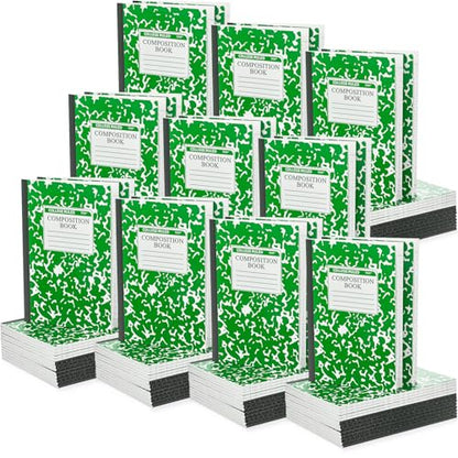 Fainne 100 Pack A5 Composition Notebooks Bulk College Ruled Composition Notebooks Marble Covers Notebook for Student Classroom Office Supplies 30 Sheet/60 Page(Green) - color: Green