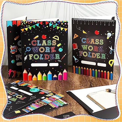 Yeaqee 32 Pcs Classwork Folders Homework Folders for Students Classwork Pocket Folder Portfolio Folder Homework Organizer for Classroom School Teachers Gifts Educational Supplies(Blackboard) - style: Blackboard
