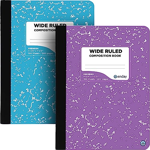 Enday Composition Notebooks Wide Ruled Paper, Colored Marble Composition Notebook Covers, 100 Sheets (200 pages) Composition Books, Marble Notebooks Wide Ruled For School - color: 2 Pack - Blue & Purple