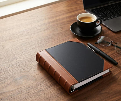 Executive Binder, English Leather 2 Tone with Stitching and Ribbed Spine, Heavy Duty 1.1/2 Inch 3 D-ring with Buster, Holds 350 8.5x 11 Sheets (Black) - size: 1 1/2 Inch