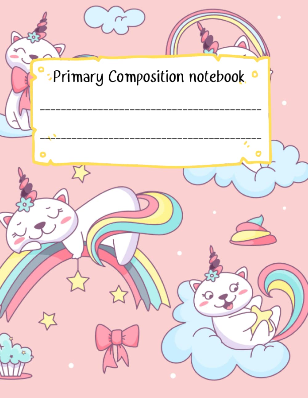 Primary Composition notebook K-2: cute cat Unicorn journal: notebook with Picture Space and Dotted Midline| for writing and drawing size 8.5 x 11