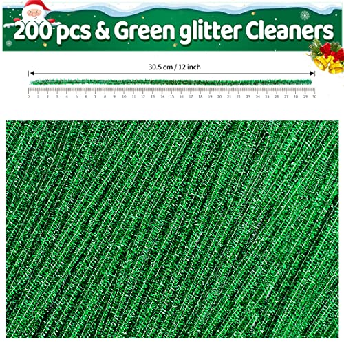 Iooleem 200pcs Green Glitter Pipe Cleaners, Glitter Chenille Stems, Pipe Cleaners for Crafts, Pipe Cleaner Crafts, Art and Craft Supplies, Christmas Pipe Cleaners. - color: Green Glitter, size: Small Pack