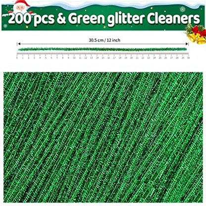 Iooleem 200pcs Green Glitter Pipe Cleaners, Glitter Chenille Stems, Pipe Cleaners for Crafts, Pipe Cleaner Crafts, Art and Craft Supplies, Christmas Pipe Cleaners. - color: Green Glitter, size: Small Pack