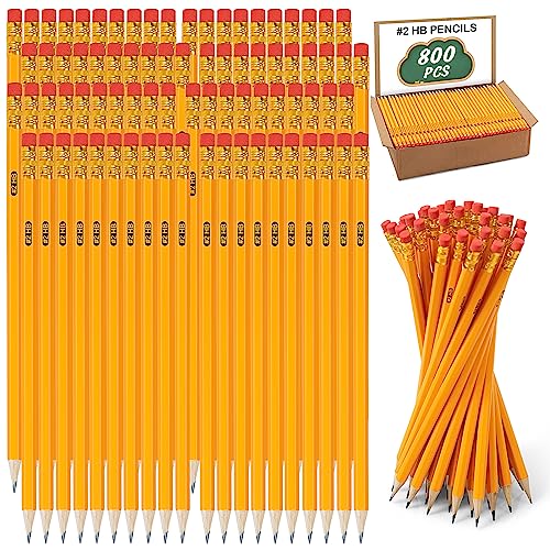 IKAYAS 800 Pack #2 HB Pencils Bulk Yellow Sharpened Pencils with Erasers for Kids, 2 Pre-sharpened pencils for classroom office Supplies, Writing, Drawing and Sketching (Wood-Cased)