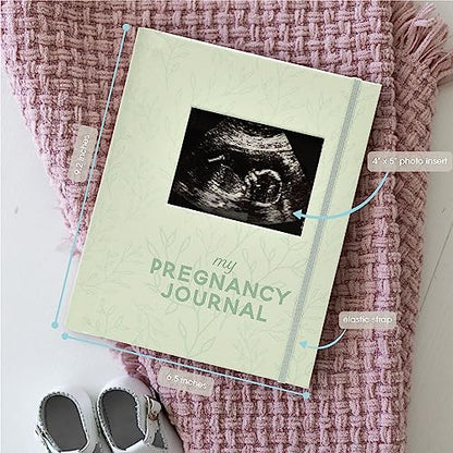 Pearhead My Pregnancy Journal, Guided Pregnancy Memory Book with Sonogram Photo Insert, Trimester Milestone Tracker & Keepsake for Expecting Moms, Baby Shower Gift, Sage Green Leaf - color: Sage Green Leaf Pregnancy Journal