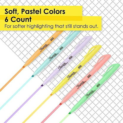 Sharpie® Accent Pocket Highlighters, Chisel Tip, Assorted Barrels, Assorted Mild Pastel Ink, Pack Of 6 Highlighters