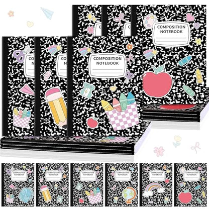 6 Pack Large Composition Notebooks Bulk 9.8 × 7.5 in Wide Ruled Hard Cover Composition Book Assorted Marble Journal College Ruled Paper for College Office Back to School Supplies(Black and White) - size: 6 Pack, style: Composition