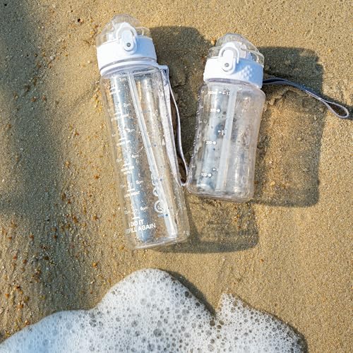 OLDLEY Kids Water Bottle for School, 12 oz (2 lids) BPA-Free Reusable Leak-proof Durable Tritan Plastic Water Bottles with Straw & Chug Lids, Anti-dust Spout Cover (Clear) - color: A-Clear, size: 12 Ounces