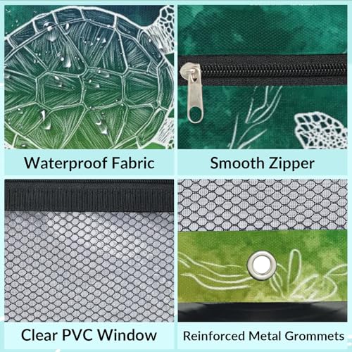Sea Turtle Pencil Pouch for 3 Ring Binder Teal Green Pencil Case Bag with Clear Window Zipper Pockets for Kids Girls Boys Students School College Supplies 2 Pack - color: Teal Green