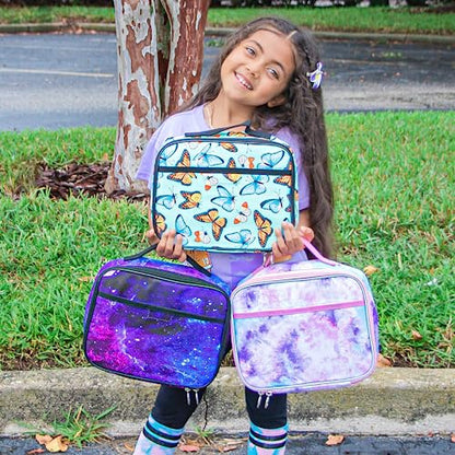 Fenrici Girls Lunch Bag and Bento Box Set, Insulated Kids Lunch Box for Girls, Boys with 5 Compartment Container, Utensils Included for School, BPA Free, Pink Tie Dye, Pastel Blue Bento - color: Pink Tie Dye