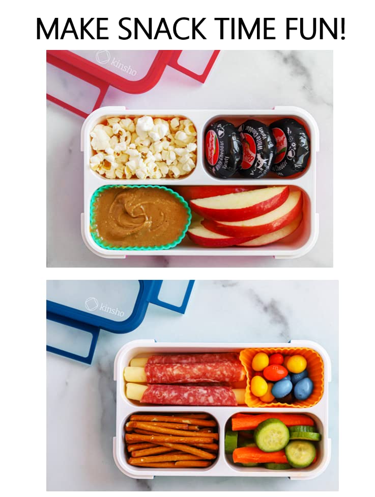 Small Snack Containers for Kids Toddlers - 3 Compartments (Set of 2) - Leak-Proof Boxes with Lids - BPA-Free Plastic Mini Bento Lunch Box - Ideal for School & Daycare, Holds 2 Cups (Red + Navy Blue) - color: Red + Navy Small 2pk