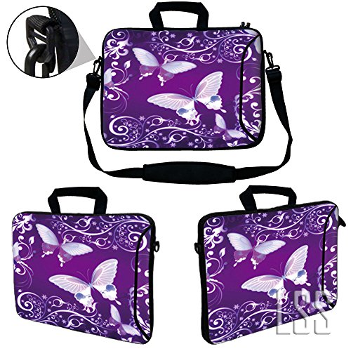 LSS 13.3 inch Laptop Sleeve Bag Notebook with Extra Side Pocket, Soft Carrying Handle & Removable Shoulder Strap for 12" 12.1" 13" 13.3" Apple MacBook Air, GW, Acer, Aspire Asus, Dell, HP, Sony, T - color: Purple Butterfly, size: 13 in – 13.3 in