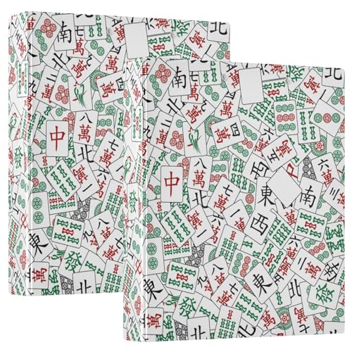 Mahjong Tiles Round Ring Binders 1.5 Inch 3 Ring Binder with Clipboard Holds 200 Sheets Office Home School - color: Multicolored 2