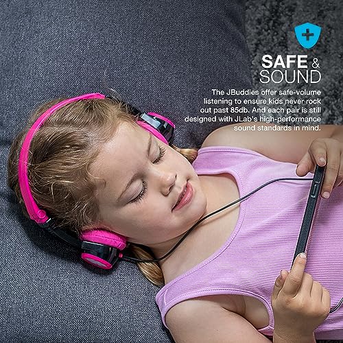 JLab JBuddies Folding Kids Wired Headphones with Volume limiting and Noise Isolation, Pink - color: Black/Pink, style: Folding