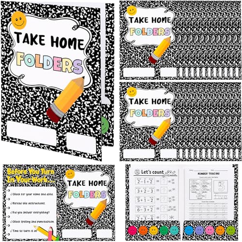 Colarr 24 Pcs Take Home Folders Bulk for Student Back to School Homework Folders with 2 Pocket Letter Size Composition Notebook Classwork Organizer for Home Educational Supply 9.25 x 12.2 in